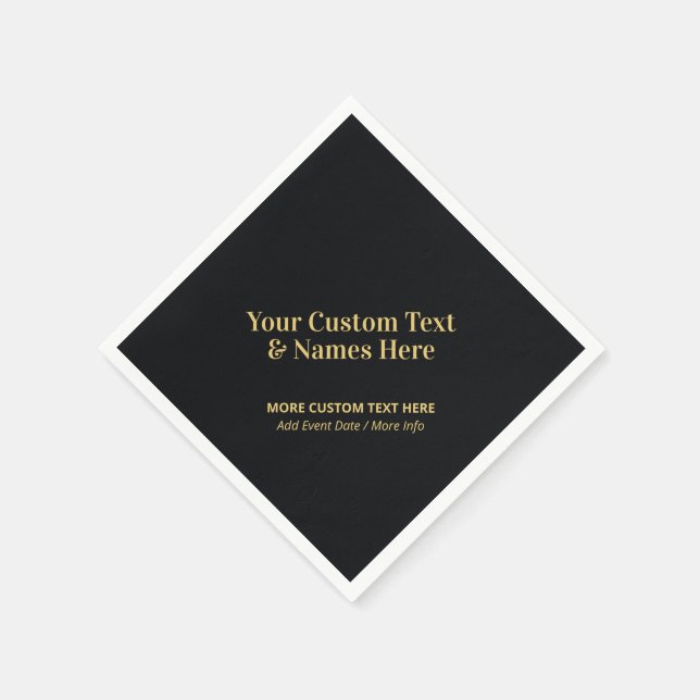 Black & Gold Modern Custom Personalized Text Party Napkins (Corner)