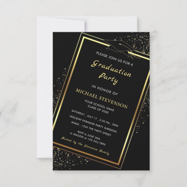 Black Gold Modern Design Graduation Invitation (Front)