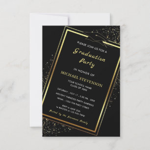 Black Gold Modern Design Graduation Invitation