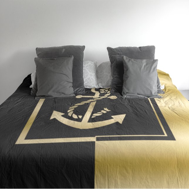 Black & Gold Modern Design Nautical Boat Anchor Duvet Cover (Creator Uploaded)