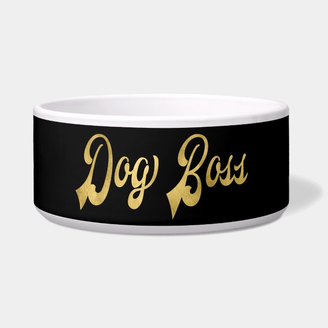Black Gold Modern Dog Boss Bowl (Front)