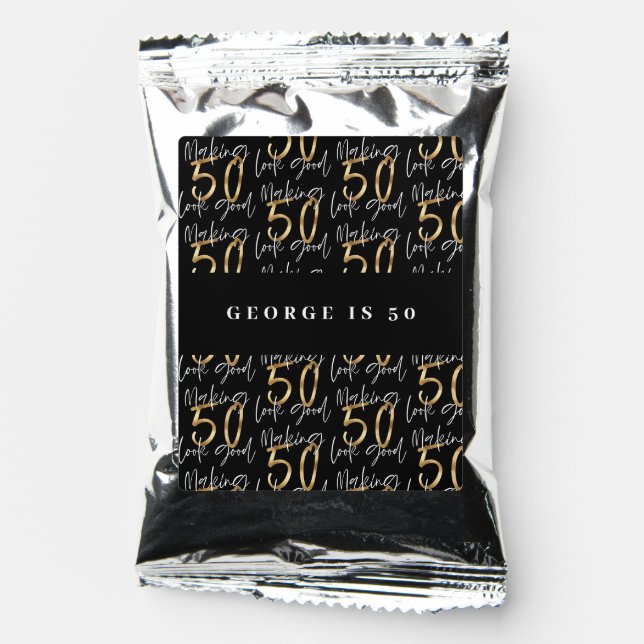 Black gold modern elegant 50th birthday typography coffee drink mix (Front)