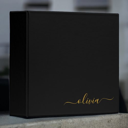 Black Gold Modern Elegant Girly Monogram Name 3 Ring Binder