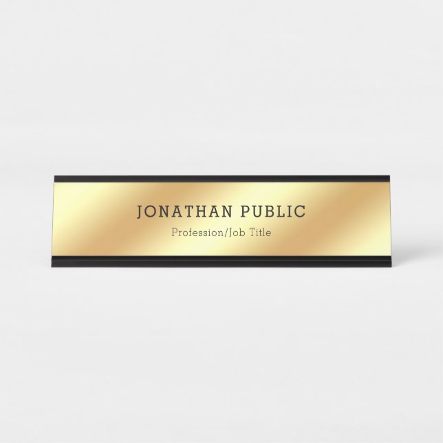 Black Gold Modern Elegant Glamorous Template Desk Name Plate (Front)