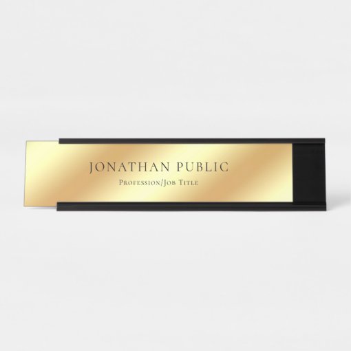 Black Gold Modern Elegant Glamour Template Luxury Desk Name Plate | Zazzle