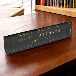 Black Gold Modern Elegant Professional Classy Desk Name Plate