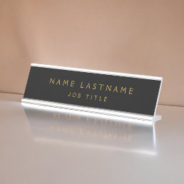 Black Gold Modern Elegant Professional Classy Desk Name Plate