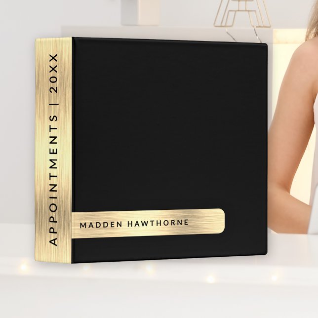 Black Gold Modern Elegant Simple Brushed Metal 3 Ring Binder (Creator Uploaded)