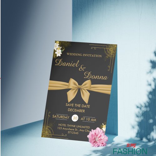 Black & Gold Modern Elegant Wedding Celebration Save The Date