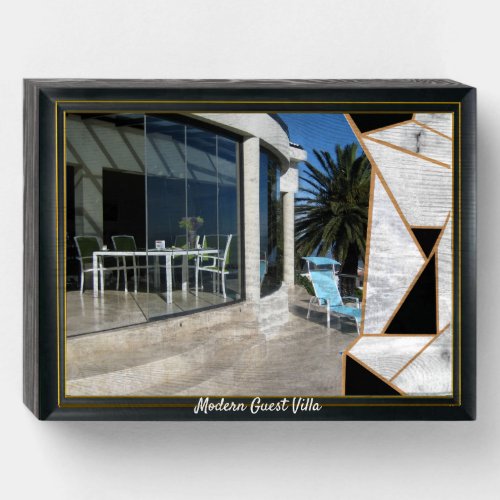 Black Gold Modern Geometric Abstract Wooden Box Sign