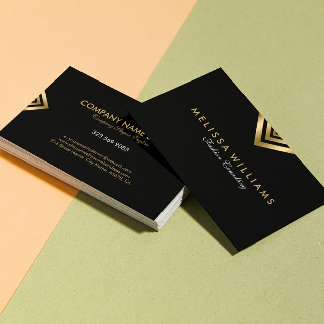 Black & Gold Modern Geometric Accents Business Card (Creator Uploaded)