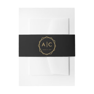 Black Gold  Modern Geometric Wedding Monogram Invitation Belly Band
