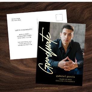 Black Gold Modern Graduation Invitation Postcard