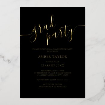 Black Gold Modern Graduation Party Foil Invitation by LittleBayleigh at Zazzle