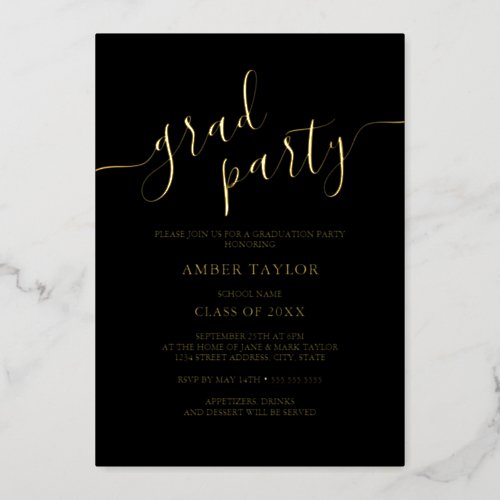 Black Gold Modern Graduation Party Foil Invitation