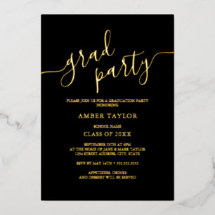 Black Gold Modern Graduation Party Foil Invitation