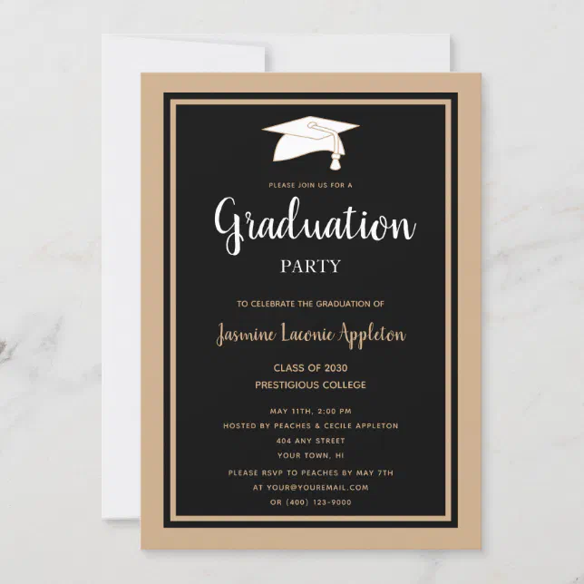 Black Gold Modern Graduation Party Invitation 