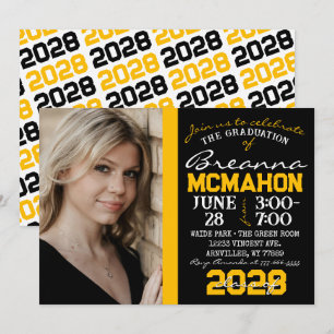 Black & Gold Modern Graduation Photo Invitation