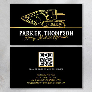 Black Gold Modern Heavy Machine Operator QR Code Business Card