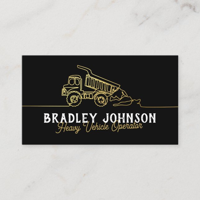 Black Gold Modern Heavy Vehicle Operator QR Code Business Card (Front)