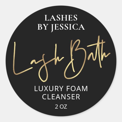 Black & Gold Modern Lash Cleanser Bottle Packaging Classic Round