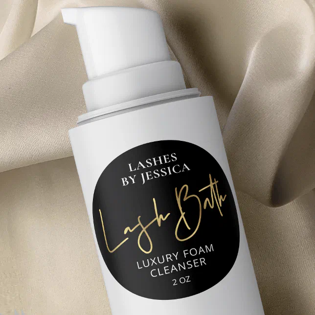 Black & Gold Modern Lash Cleanser Bottle Packaging Classic Round