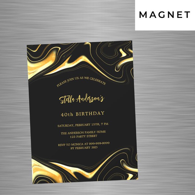 Black gold modern luxury birthday magnetic invitation (Creator Uploaded)