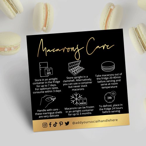 Black  Gold Modern Macarons Pastry Chef Square Business Card