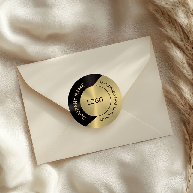 Black & Gold Modern Metallic Geometric Design Classic Round Sticker (Creator Uploaded)