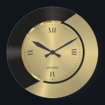Black & Gold Modern Metallic Geometric design Large Clock<br><div class="desc">Elegant slick modern black and gold metallic texture print cool abstract dynamic design.</div>