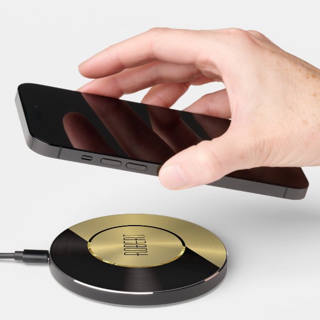 Black & Gold Modern Metallic Geometric design Wireless Charger (Hand)