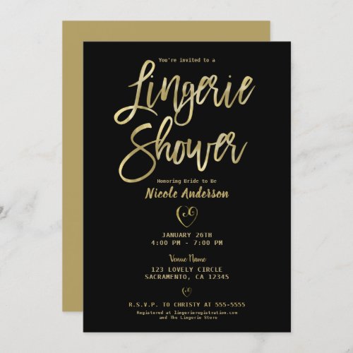 Black  Gold Modern Minimal Chic Lingerie Shower Invitation