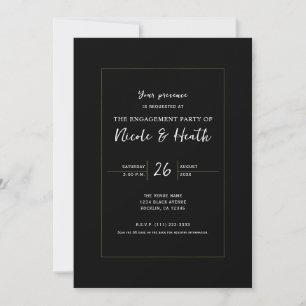 Black & Gold Modern Minimal Elegant Engagement Invitation