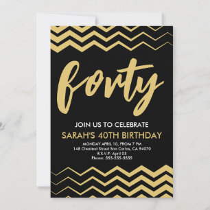 Black Gold Modern Minimalist 40th Birthday Party Invitation