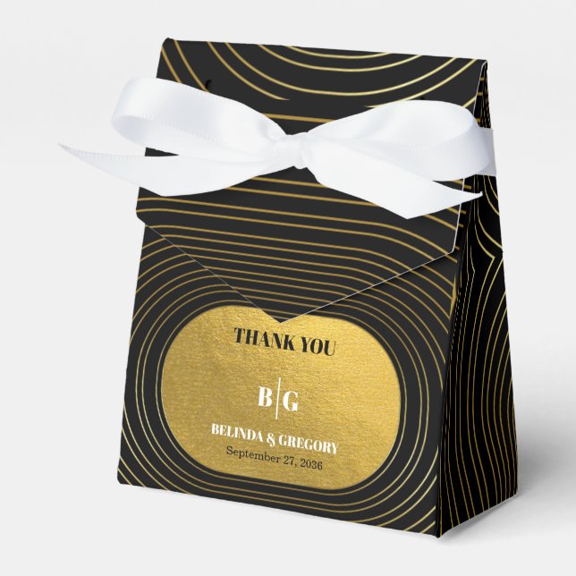 Black & Gold Modern Minimalist Arch Wedding Favor Boxes (Front Side)