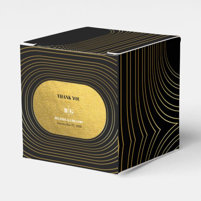 Black & Gold Modern Minimalist Arch Wedding Favor Boxes (Front Side)