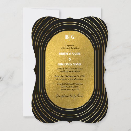 Black  Gold Modern Minimalist Arch Wedding Invitation