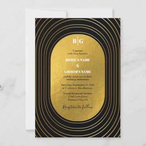 Black  Gold Modern Minimalist Arch Wedding Invitation