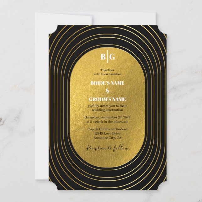 Black & Gold Modern Minimalist Arch Wedding  Invitation (Front)