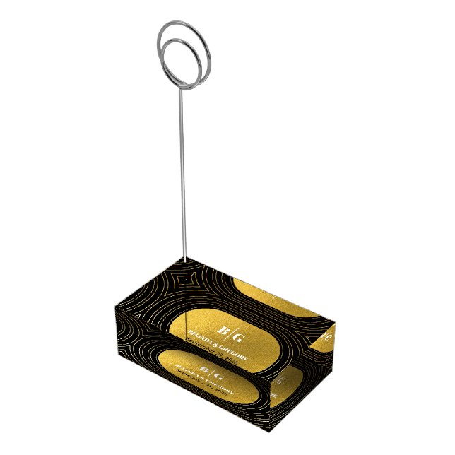 Black & Gold Modern Minimalist Arch Wedding  Place Card Holder (Corner)