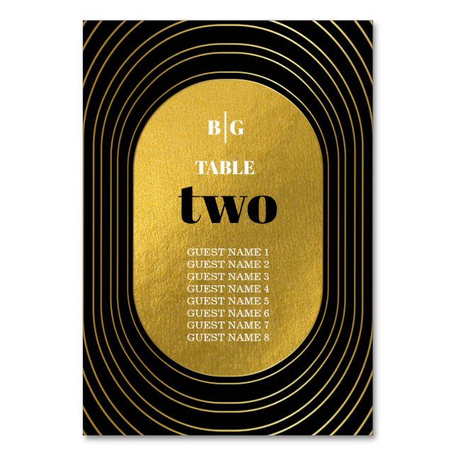 Black & Gold Modern Minimalist Arch Wedding  Table Number (Front)