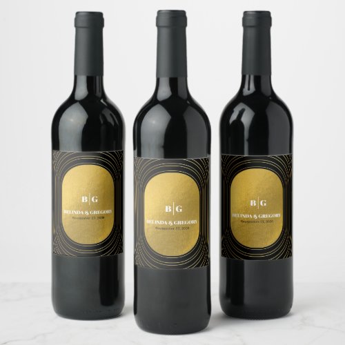 Black  Gold Modern Minimalist Arch Wedding Wine Label