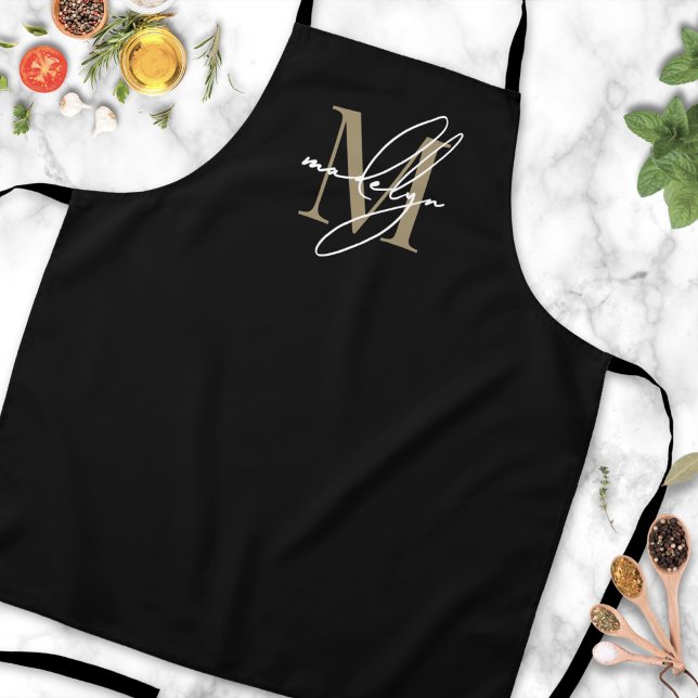 Black Gold Modern Minimalist Elegant Monogram Apron (Black Gold Modern Minimalist Elegant Monogram Apron)