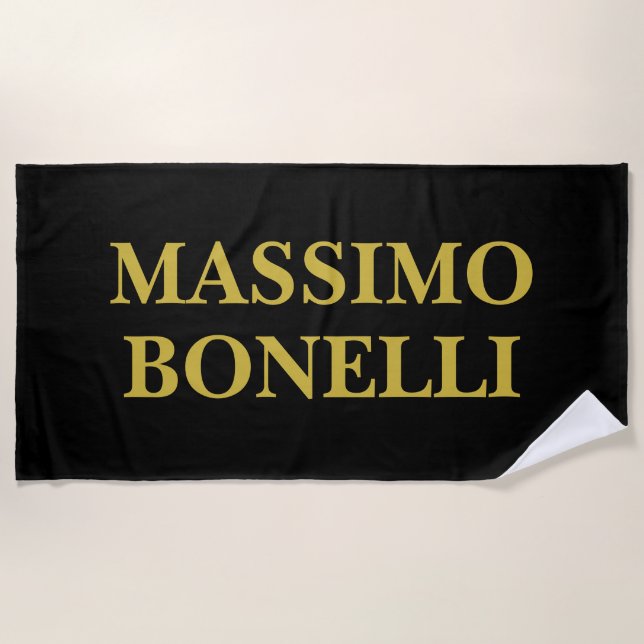 Black Gold Modern Minimalist Elegant Your Name Beach Towel (Front)