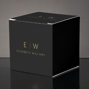 Black Gold Modern Minimalist Monogram Name Favor Boxes