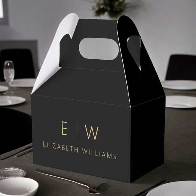 Black Gold Modern Minimalist Monogram Name Favor Boxes (Creator Uploaded)