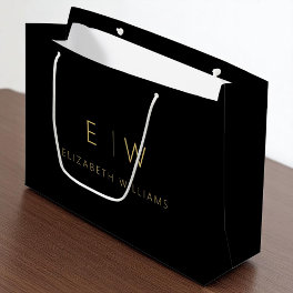 Black Gold Modern Minimalist Monogram Name Large Gift Bag