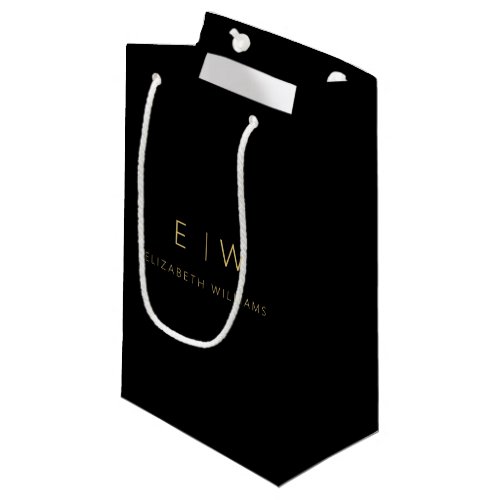 Black Gold Modern Minimalist Monogram Name Small Gift Bag