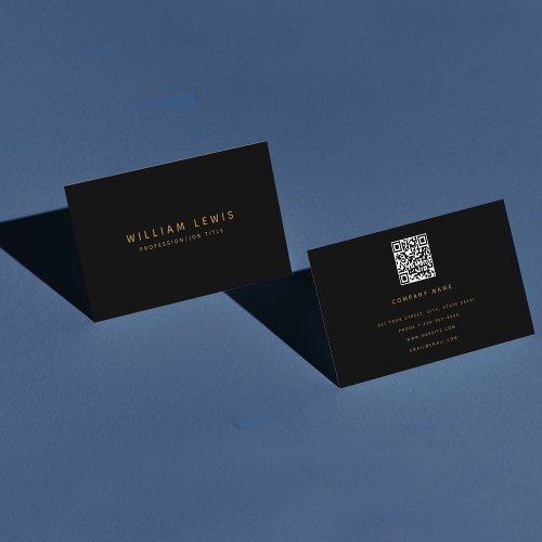 Black  Gold Modern Minimalist QR Code Business Card