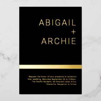 Black & Gold Modern Minimalist Wedding Golden Foil Invitation
